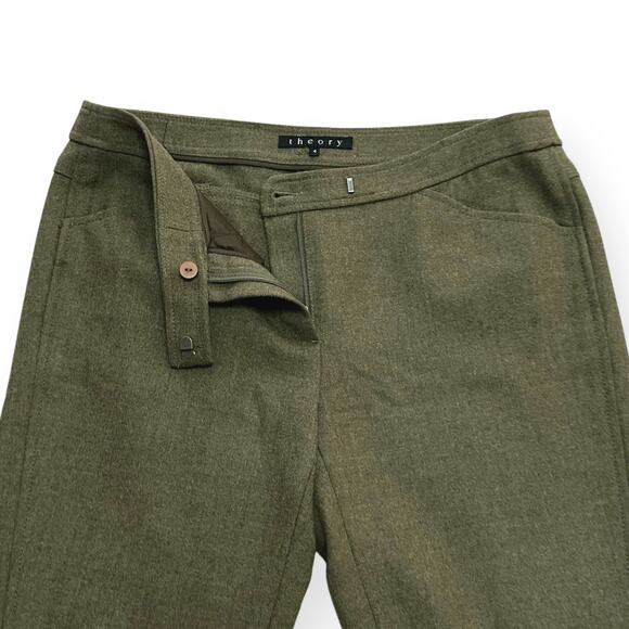 THEORY Wool Straight Leg Dress Pants Light Olive Green - Picture 4 of 9